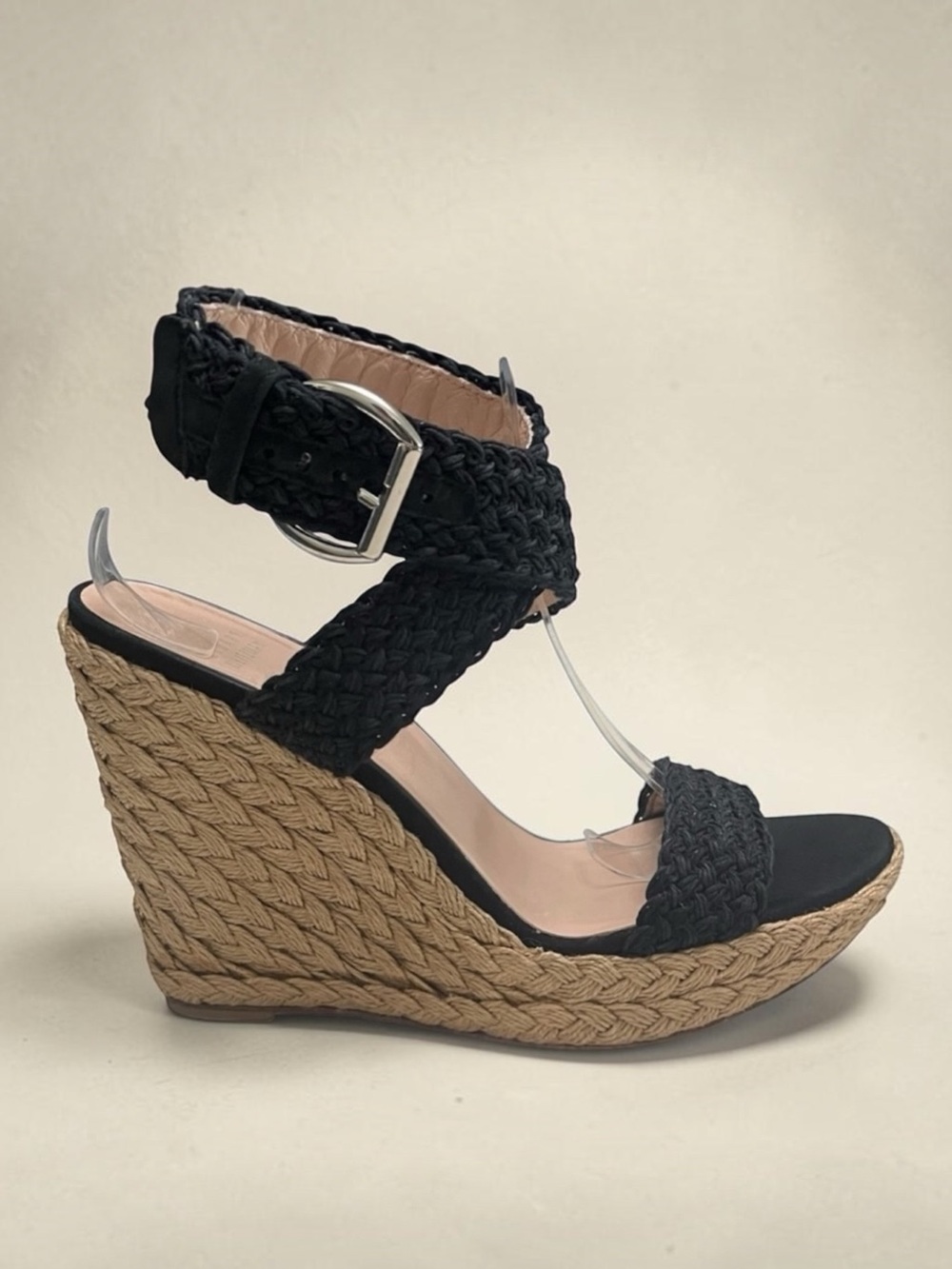 Stuart Weitzman Aspire Black Braided Espadrille Wedge Sandals 9.5M
